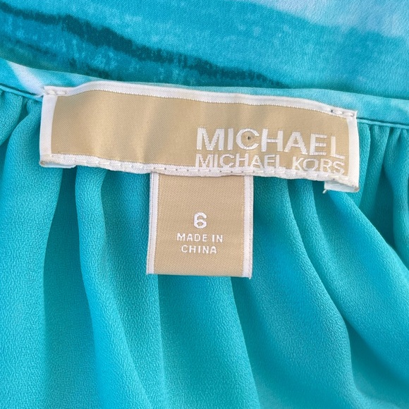 Michael Kors Turquoise Blue Watercolor Geometric Long Sleeve Dress - Picture 5 of 6